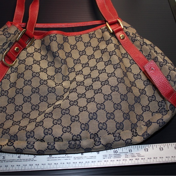 Gucci canvas tote with red leather and gold hardware - Picture 6 of 16